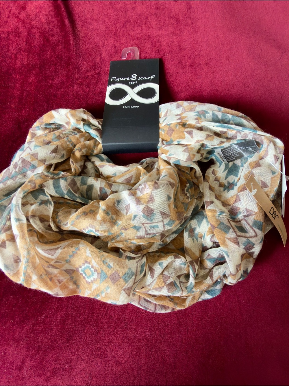 D&Y Tan and Teal Geometric Multi-Loop Scarf